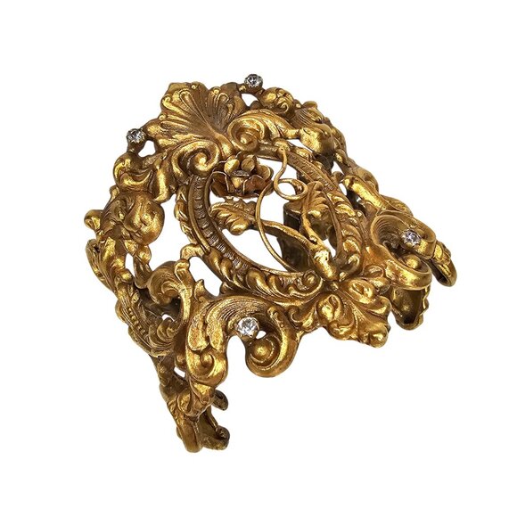 VIRGINS SAINTS & ANGELS "Archangel" Vintage Gold-Tone Rose Crystal Cuff - Picture 3 of 7